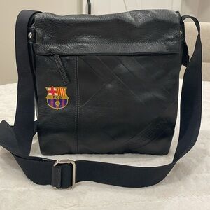 FC Barcelona Black Leather Messenger Bag